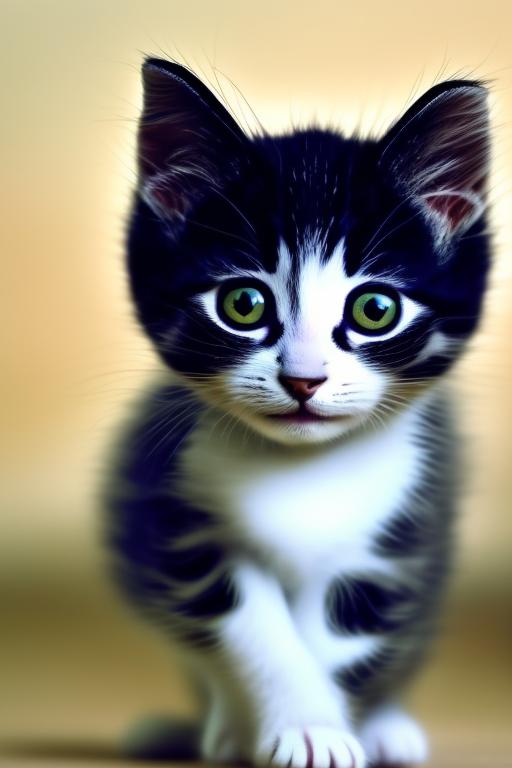белый котенок охотится на мышь в лесу